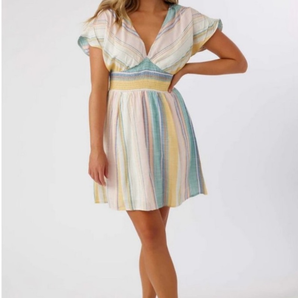 O’Neill Ashlin Baja rainbow pastel striped surfer dress Sz. XS.